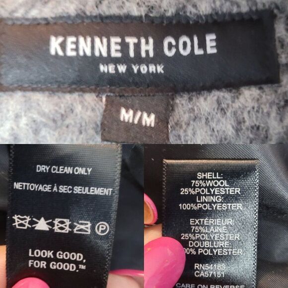 Kenneth Cole Womens Asymmetrical Pressed Boucle Wool Coat M Heathered Gray City - Picture 3 of 12